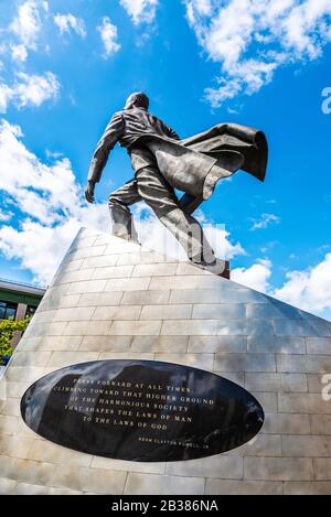 New York City, USA - August 4, 2018: Bronze sculpture of Adam Clayton Powell Jr. in Harlem, Manhattan, New York City, USA Stock Photo