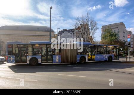 The BKK Budapest public transportation airport bus 100E turning