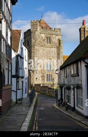 Hill Street and St Clements church, Hastings, East Sussex, England, United Kingdom, Europe Stock Photo