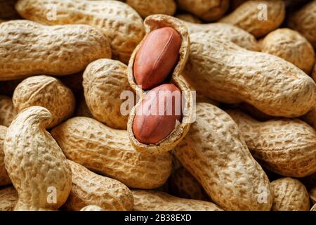 Peeled peanut on well peanuts. Peanuts, for background or textures. Stock Photo