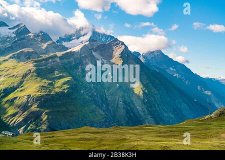 Alps with glacier, GÃ¶rner glacier by Zermatt in summer Stock Photo