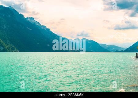 Lungern lake with mountain landscape in the background Stock Photo