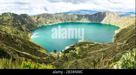 Amazing Quilotoa Lake in Ecuador Andes Stock Photo