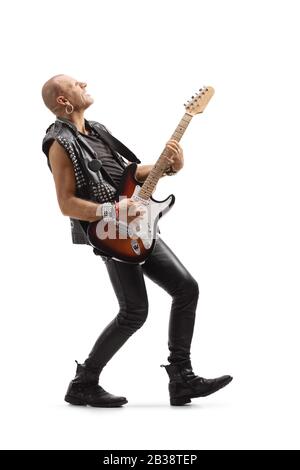 Bald punk playing a guitar isolated on white background Stock Photo - Alamy