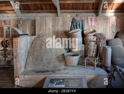 San Rafael, CA, Feb 8, 2020. Display of shrimp fishing gear at China Camp  State Park, USA, museum, the signs in Chinese from left to right say safety  Stock Photo - Alamy