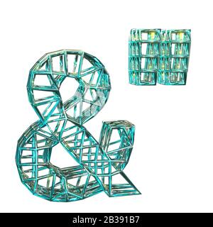 3D rendering & - ampersand Sign. Magic style light. Clean Sparkling aquamarine font. Breezy high resolution symbol render.  Isolated on white backgrou Stock Photo