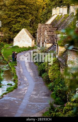 Arlington Row in Bibury, England used to house weavers and is now an architectural conservation area. Stock Photo