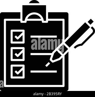 Questionnare black icon, concept illustration, vector flat symbol, glyph sign. Stock Vector