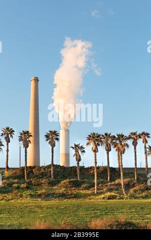 high pipes Power plants against the sky in Israel Stock Photo