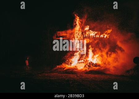 Bonfire Day also called Buergbrennen, a traditional event in Luxembourg Stock Photo