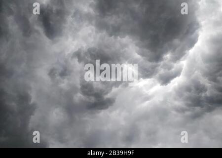 Grey sky before the storm.Dark clouds background. Stock Photo