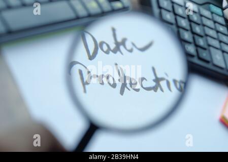 data protection text written on paper, cyber security concept  Stock Photo
