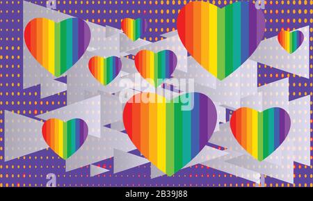 Various Rainbow hearts on Triangle background Stock Vector