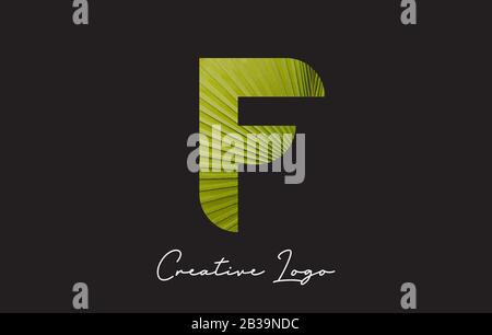 F Letter Logo with Palm Tree Leaf Pattern Design Vector Illustration. Stock Vector