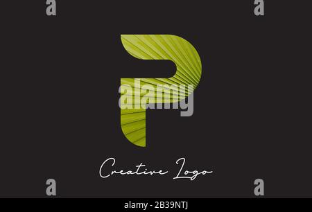 P Letter Logo with Palm Tree Leaf Pattern Design Vector Illustration. Stock Vector