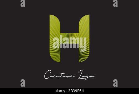 H Letter Logo with Palm Tree Leaf Pattern Design Vector Illustration. Stock Vector