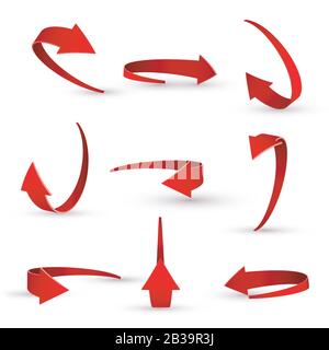 3D realistic red arrow twisted in various directions. Stock Vector