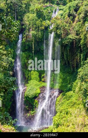 Sekumpul Waterfalls surrounded by tropical forest in Bali, Indonesia. Stock Photo