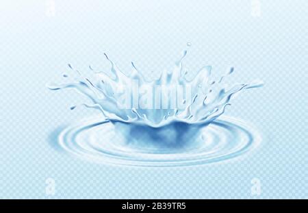 Water crown realistic illustration isolated on transparent blue background. The real effect of transparency. Vector illustration Stock Vector