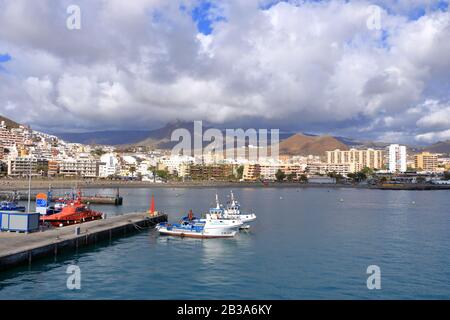 January 24 2020 - Los Cristianos, Tenerife, Spain: Town and port of the southern part in the Spanish Canary Islands Stock Photo