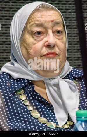 Avellaneda, Buenos Aires, Argentina - March 15, 2016: The President of Mothers of Plaza de Mayo, Hebe de Bonafini in an interview at a university radi Stock Photo