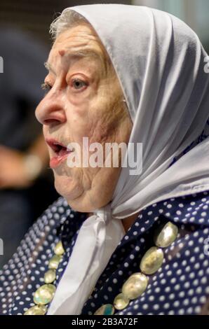 The President of Mothers of Plaza de Mayo, Hebe de Bonafini in an interview at a university radio station Stock Photo