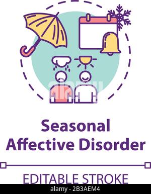 Seasonal affective disorder concept icon. SAD depression. Dependence of mood on weather. Mental health idea thin line illustration. Vector isolated Stock Vector