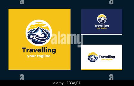 The logo is round in shape , the mountains and the sea Stock Vector