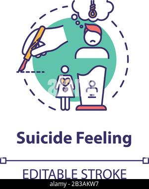 Suicide feeling concept icon. Suicidal ideation. Mental disorder, depression. Health care. Psychiatric illness idea thin line illustration. Vector Stock Vector