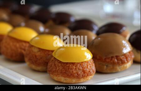three kinds of sweet profiterole Stock Photo