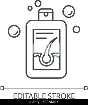Shampoo pixel perfect linear icon. Product to aid hairloss. Dermatology and hygiene. Thin line customizable illustration. Contour symbol. Vector Stock Vector