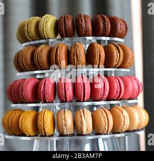 assorted macaroon tower Stock Photo
