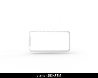 Smartphone in perspective - mockup front side with white screen and back side with camera. Mobile are one behind the other. Isolated on white backgrou Stock Photo