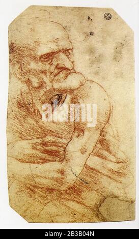 Leonardo da Vinci. Caricature study of an Old Man. 1490-1495 Stock Photo