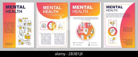 Mental health brochure template. Psychiatry flyer, booklet, leaflet print, cover design with linear icons. Psychological wellness. Vector layouts for Stock Vector