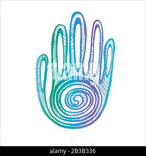 Color illustration Palm with spiral ornament. The idea for a tattoo. Stock Vector