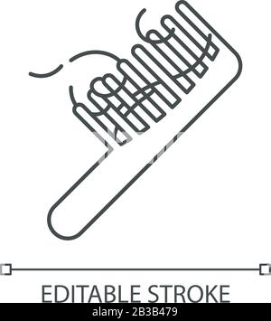 Hairbrush pixel perfect linear icon. Сomb with hair strands. Hairloss problem. Dermatology issue. Thin line customizable illustration. Contour symbol Stock Vector