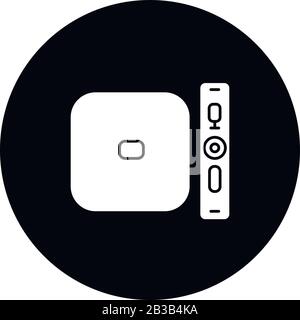 Digital media player glyph icon. TV, stereo, home theater system. Entertainment product. Video game console. Gadget for playing videos. Technology Stock Vector