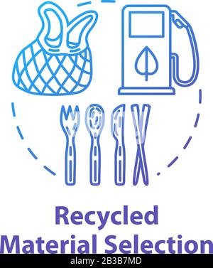 Recycled material selection concept icon. Environment protection. Garbage disposal and reuse. Natural resource. Eco products idea thin line Stock Vector