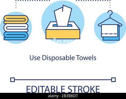 Use disposable towels concept icon. Dermatology and hygiene. Paper towels, handkerchiefs. Tissues pack idea thin line illustration. Vector isolated Stock Vector