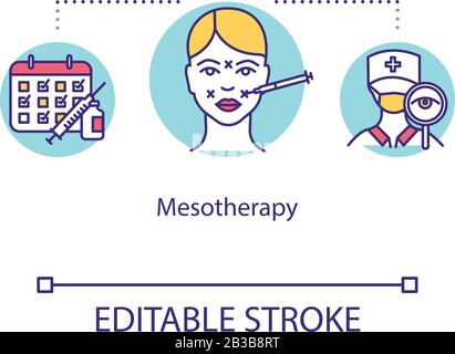 Mesotherapy concept icon. Injection with vitamin and hormone. Facial anti-aging treatment. Beauty procedure idea thin line illustration. Vector Stock Vector