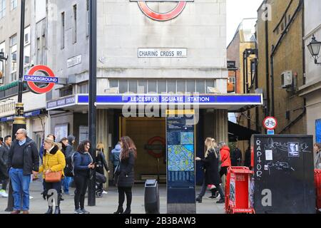 Leicester Square tube station on Charing Cross Road in London's ...