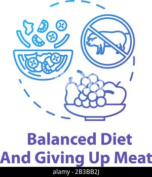 Balanced diet and giving up meat concept icon. No animal food. Nutritious diet. Healthcare. Organic meal. Going vegan idea thin line illustration Stock Vector
