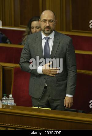 (200304) -- KIEV, March 4, 2020 (Xinhua) -- Denys Shmyhal is seen at Ukrainian parliament in Kiev, Ukraine, March 4, 2020. Ukraine's parliament, the Verkhovna Rada, has appointed Denys Shmyhal as Prime Minister of Ukraine, according to the parliament's official website Wednesday. (Photo by Sergey Starostenko/Xinhua) Stock Photo