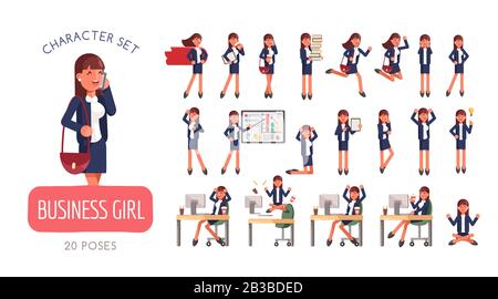 Set of successful Businesswoman character poses and activities design Stock Vector