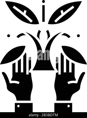 Plants care black icon, concept illustration, vector flat symbol, glyph sign. Stock Vector