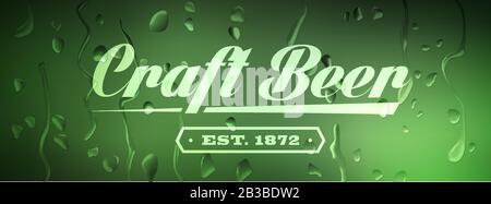 Craft Beer Sign on defocused background with water drops Stock Vector