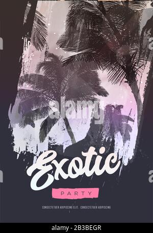 Summer party poster or flyer design template with palm trees silhouettes. Modern style Stock Vector