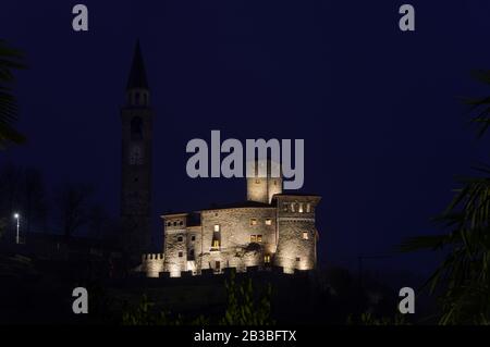 Evening view of the Savorgnan Castle of Artegna (XIV Century), in the italian region of Friuli Venezia Giulia Stock Photo