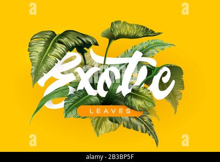Bright tropical background with jungle plants. Exotic pattern with tropical leaves Stock Vector